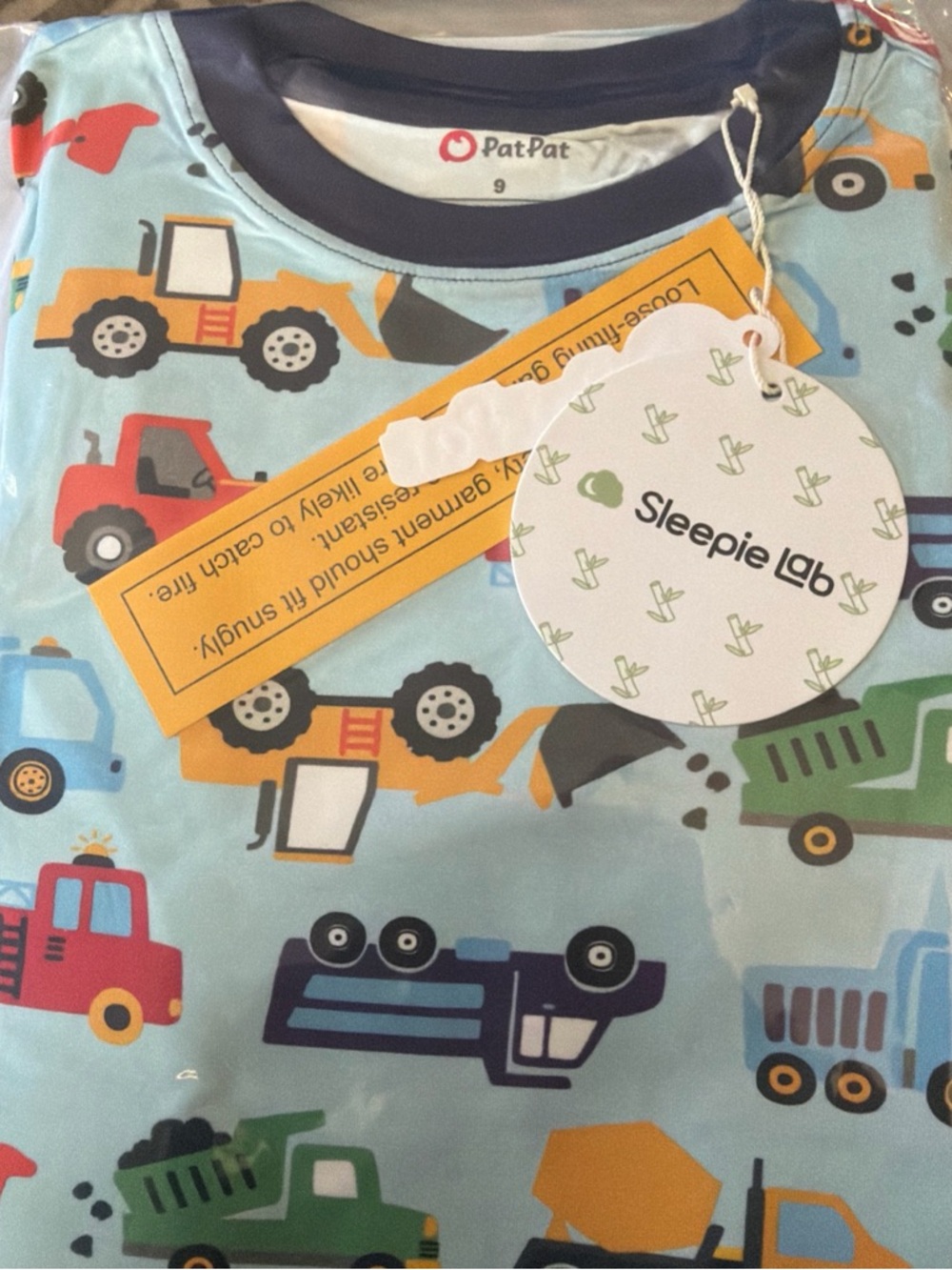 PatPat Light Blue Construction Trucks Pajama Top with Multi-Color Vehicles